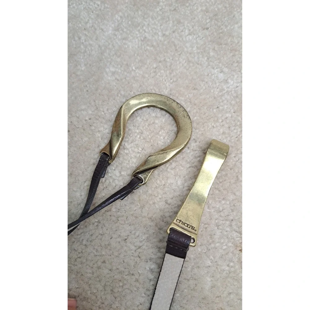 Vtg Chicos Leather Belt Women Small Gold Tone Boho Horseshoe Buckle Dark Brown